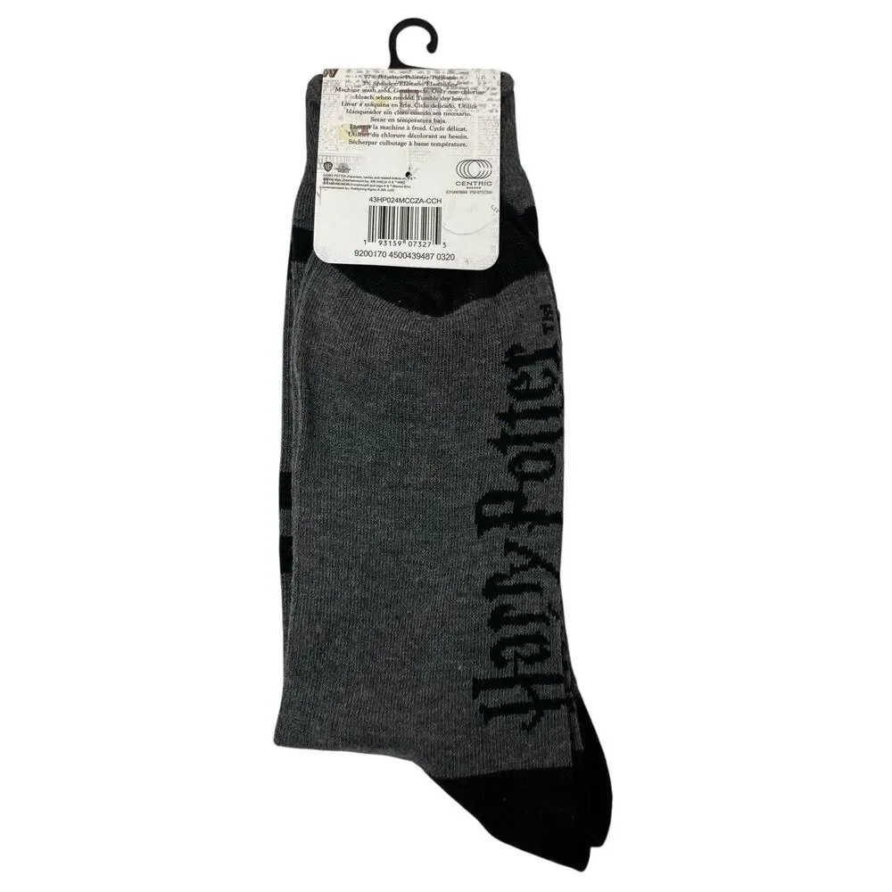 Harry Potter Womens Crew Socks Size 6-12 Gray Black Striped Casual Logo NWT